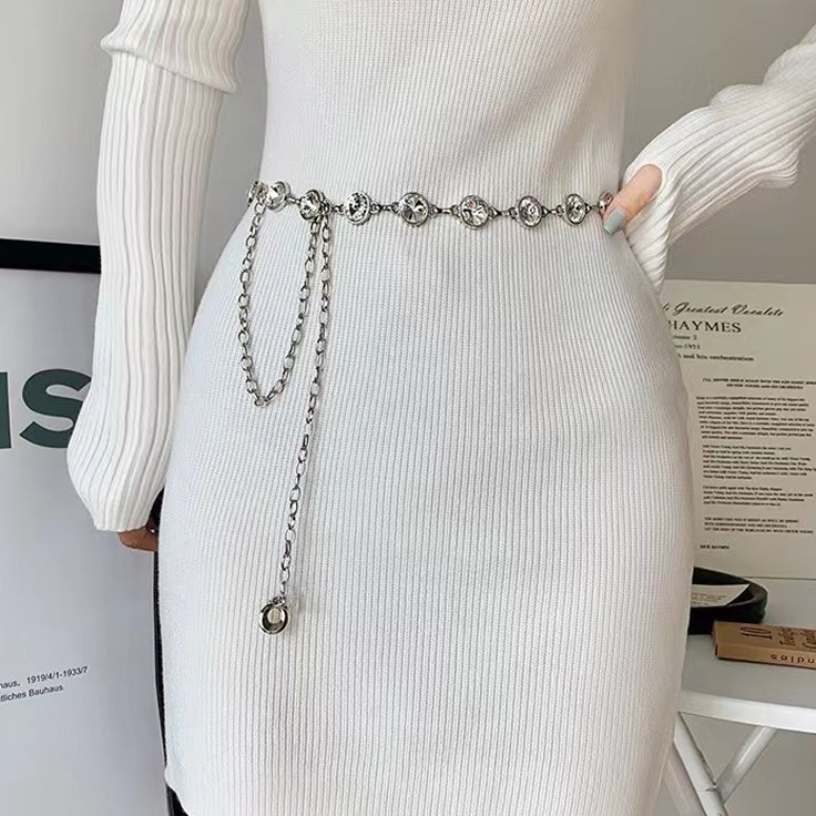 Chic Alloy Waist Chain with Crystals – Retro Fashion for Dresses & Tops