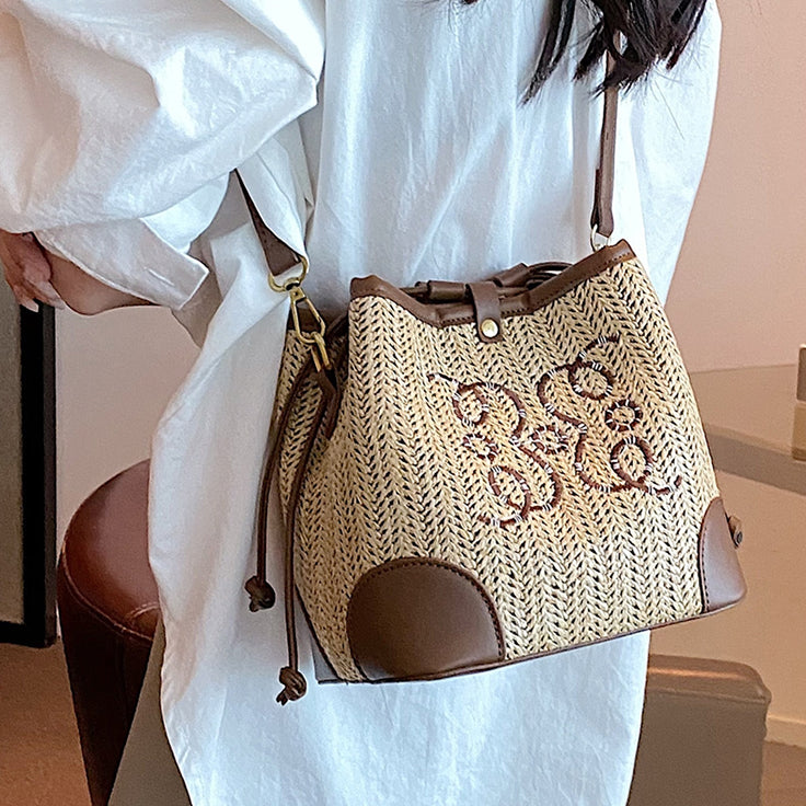 Woven Straw Beach Tote Handbag