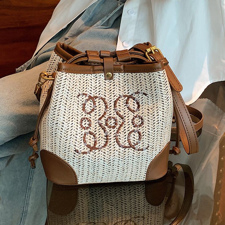 Woven Straw Beach Tote Handbag