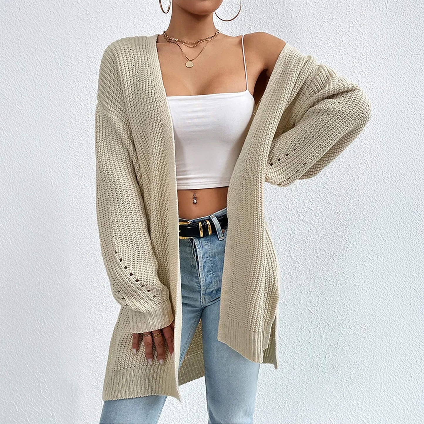 Casual Knit Pullover Long Sleeve Open Front Cardigan Coat