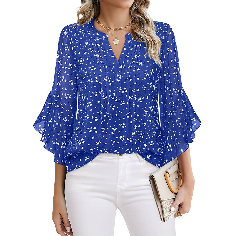 Lotus Leaf 34 Sleeve Top Solid Color Fashion (Cool colors)