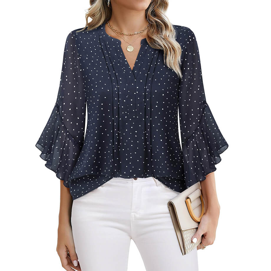 Lotus Leaf 34 Sleeve Top Solid Color Fashion (Cool colors)