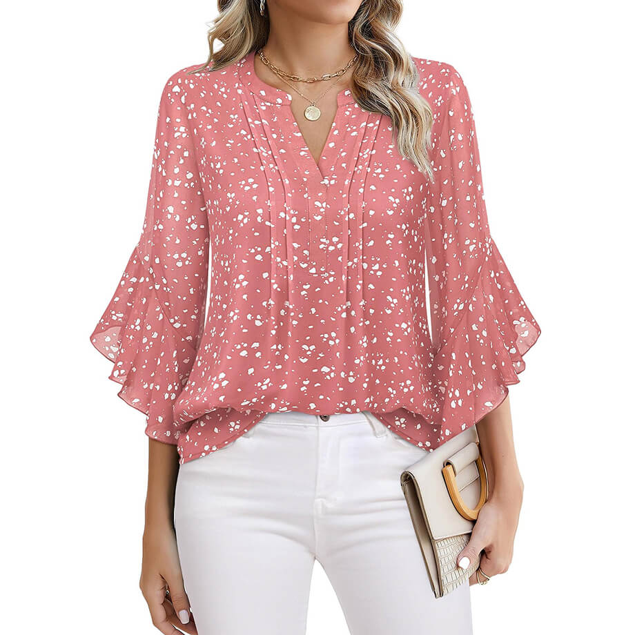 Lotus Leaf 34 Sleeve Top Solid Color Fashion (Warm colors)