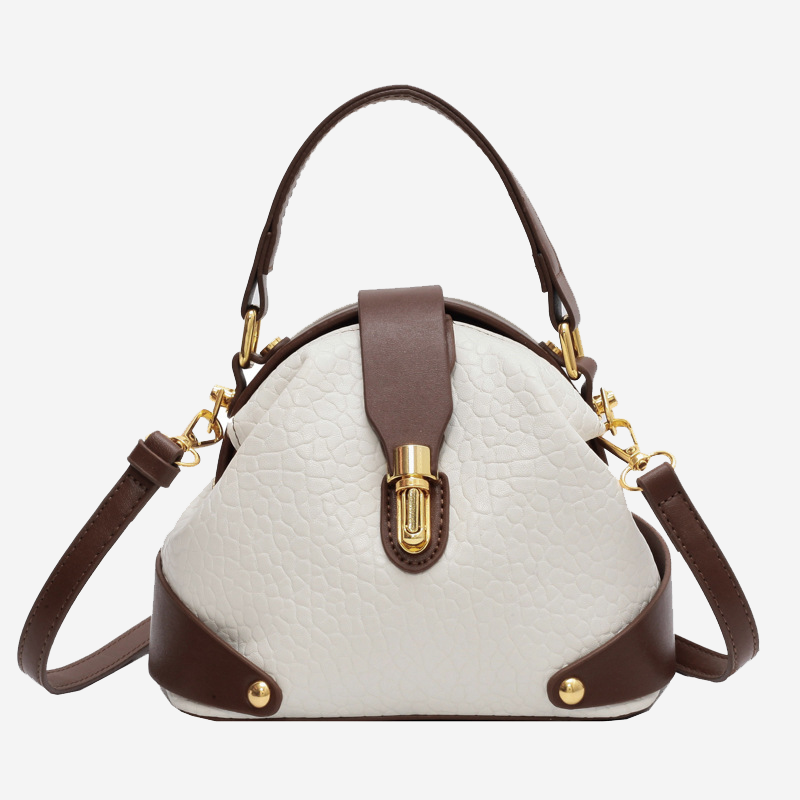 Vintage Style Round Shoulder Bag for Women with Lychee Print