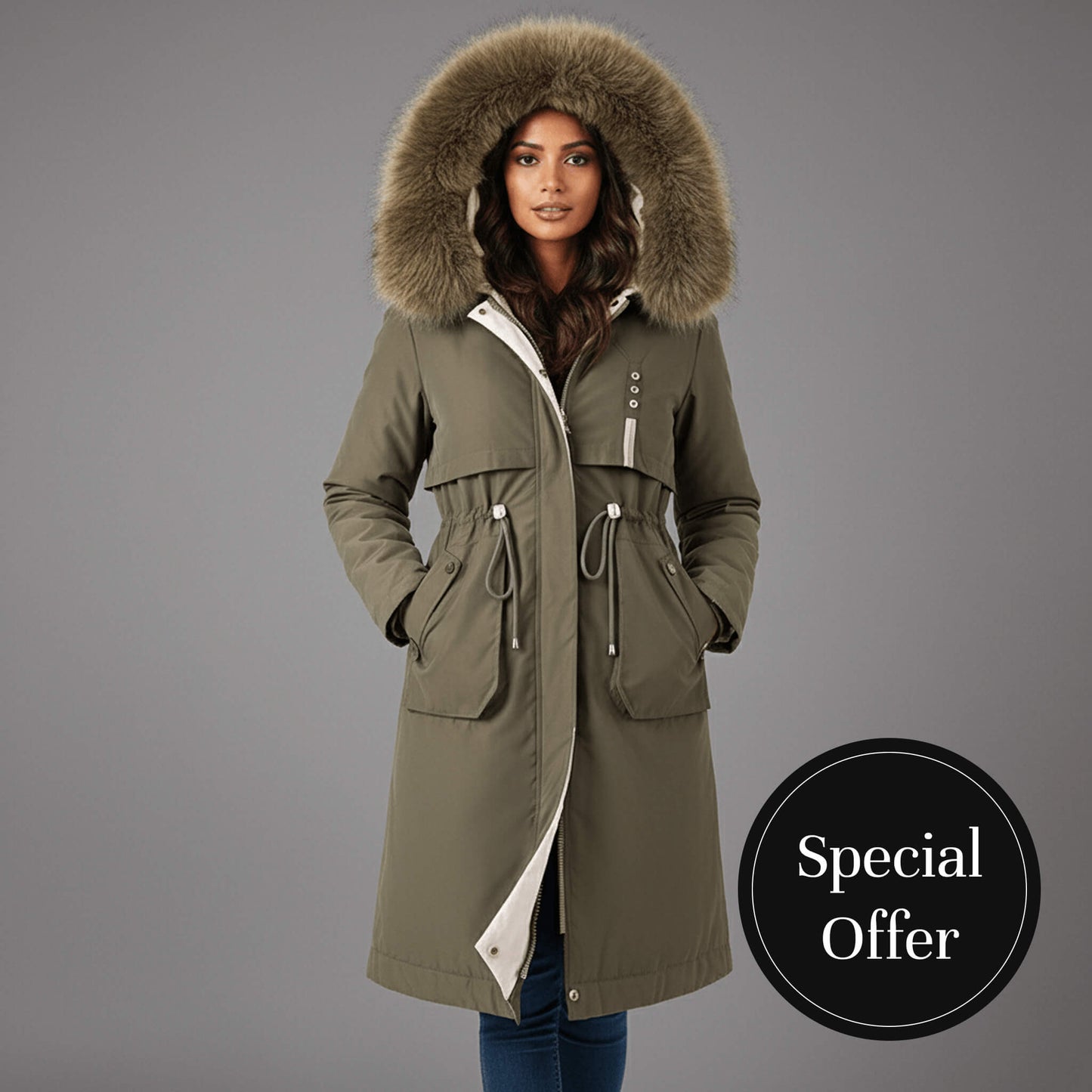 Stylish ladies' knee-length quilted parka