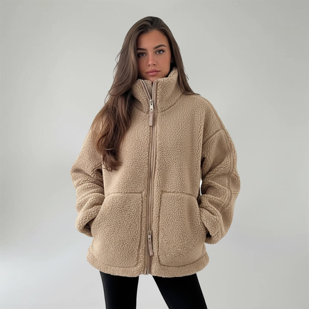 High‑Neck Wool Coat, Tailored for Windy Days
