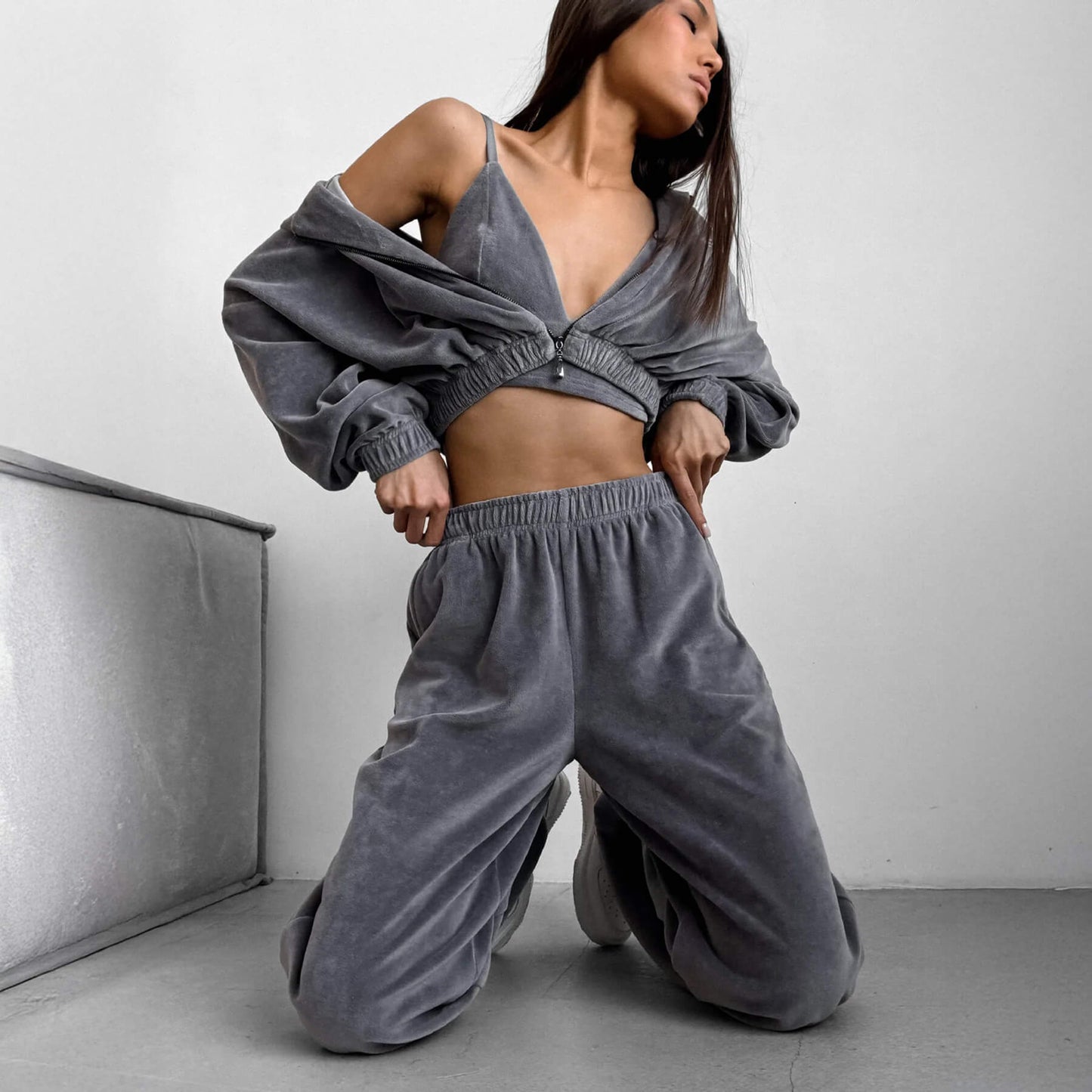 Soft Fleece 3‑Piece Set — Zip Hoodie, Bralette and Joggers