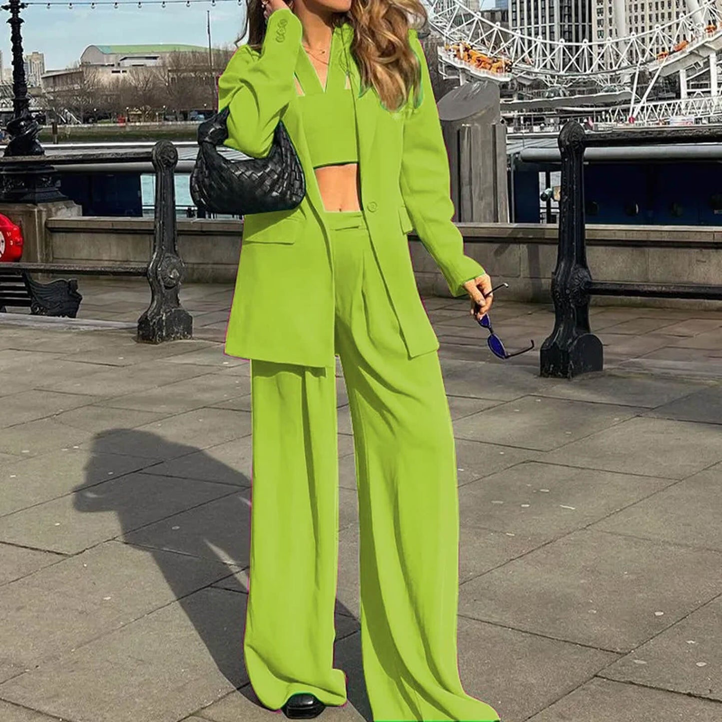 Stylish Jacket with Pants Outfit Three-piece Ensemble