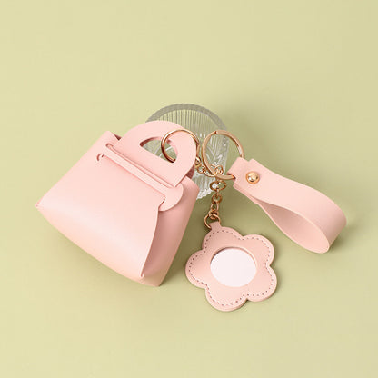 Mini Handbag Keyring with Flower Mirror