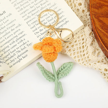 Handmade Yarn Woven Tulip Flower Keyring