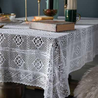 Vintage-Style Cream Cotton Crochet Tablecloth with Openwork Detail