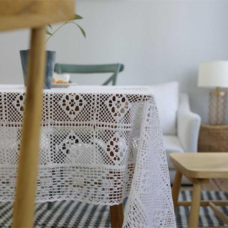 Vintage-Style Cream Cotton Crochet Tablecloth with Openwork Detail