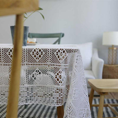 Vintage-Style Cream Cotton Crochet Tablecloth with Openwork Detail