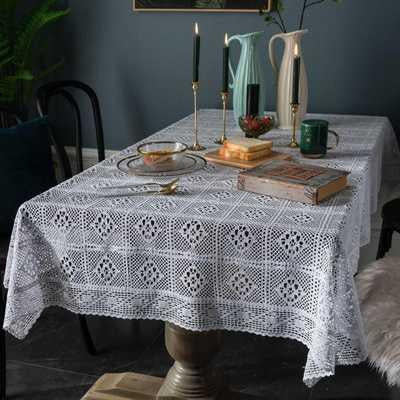 Vintage-Style Cream Cotton Crochet Tablecloth with Openwork Detail