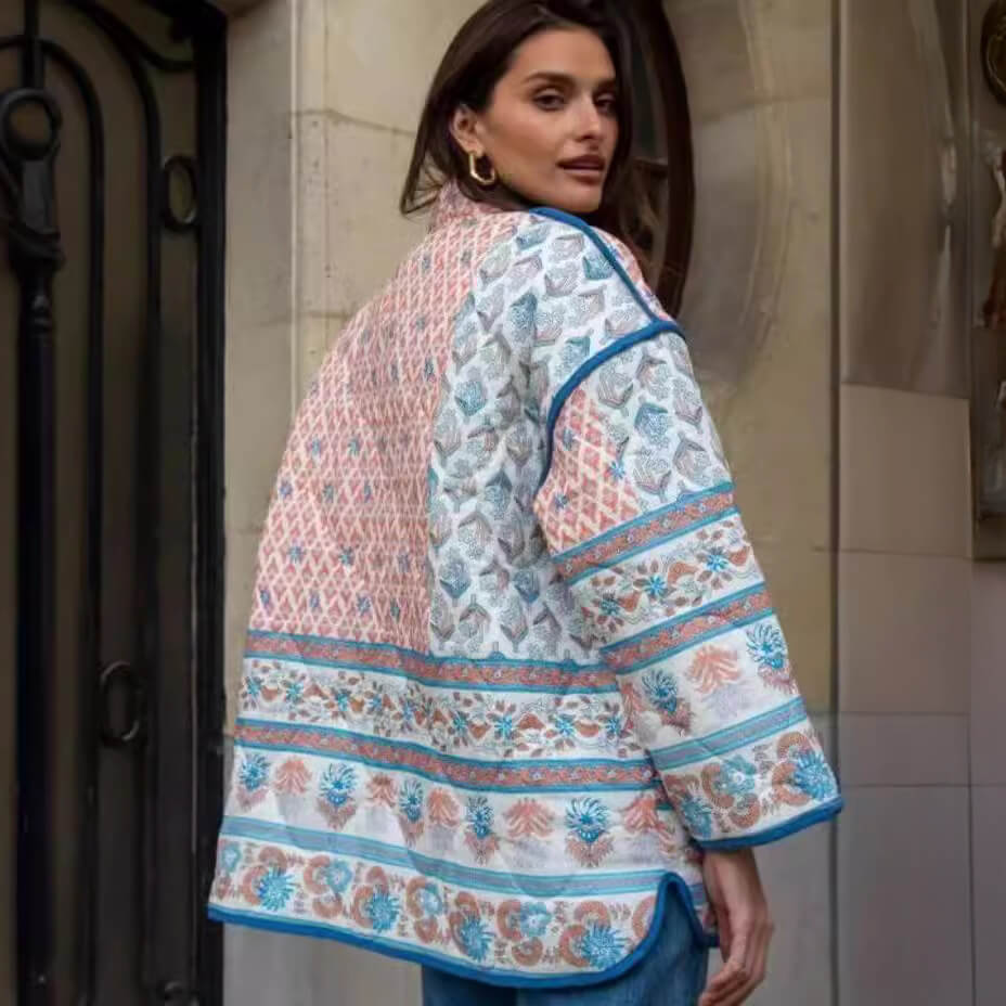 Stylish Printed Collar Two-Tone Casual Cotton Outerwear