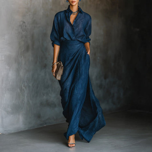 Two‑Piece Pleated Maxi Skirt and Shirt Co‑ord