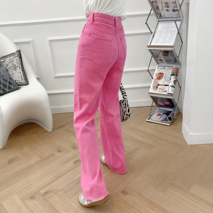 High-Waist Pink Straight-Leg Pants