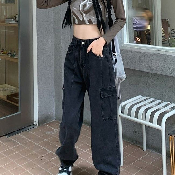 Classic Denim Pants Ladies' Fall Charcoal Navy
