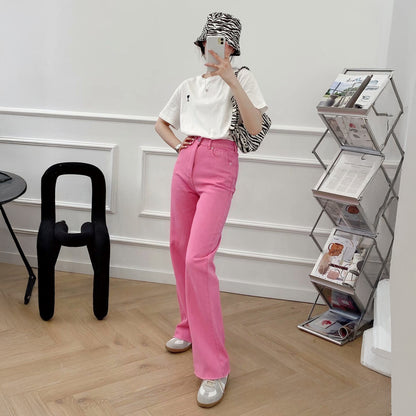 High-Waist Pink Straight-Leg Pants