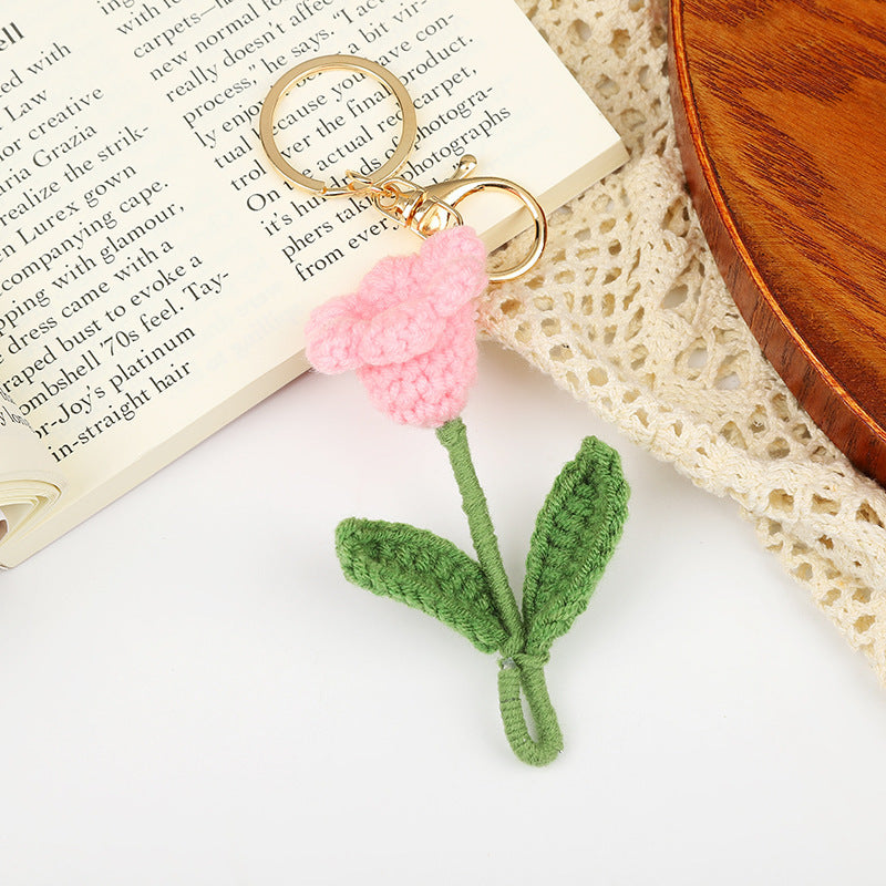Handmade Yarn Woven Tulip Flower Keyring