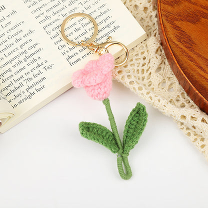 Handmade Yarn Woven Tulip Flower Keyring