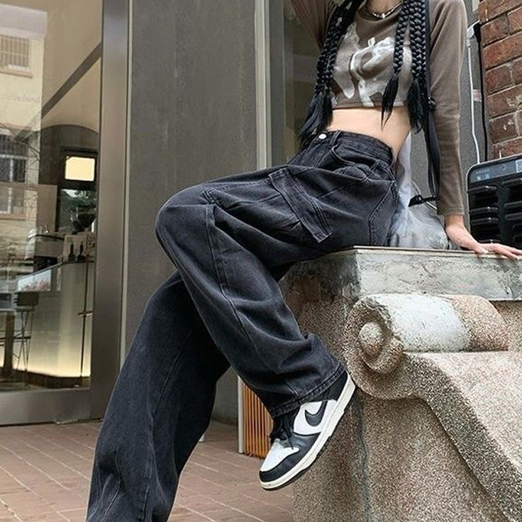 Classic Denim Pants Ladies' Fall Charcoal Navy