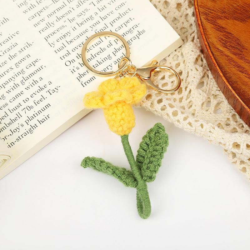 Handmade Yarn Woven Tulip Flower Keyring