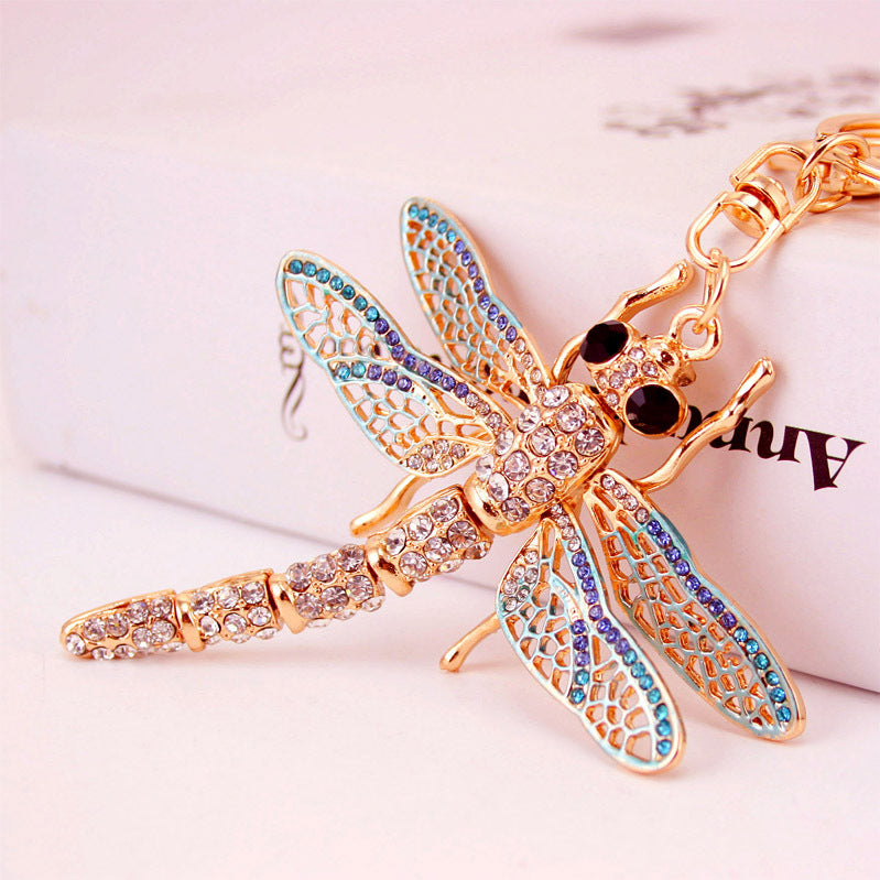 Sparkling Diamanté Bag Charm & Keyring — Dragonfly