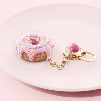 Hand-Knitted Doughnut Keyring with Bell