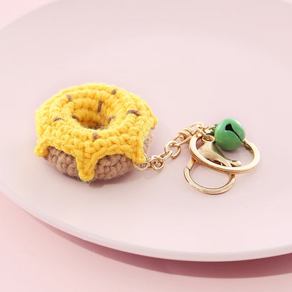Hand-Knitted Doughnut Keyring with Bell