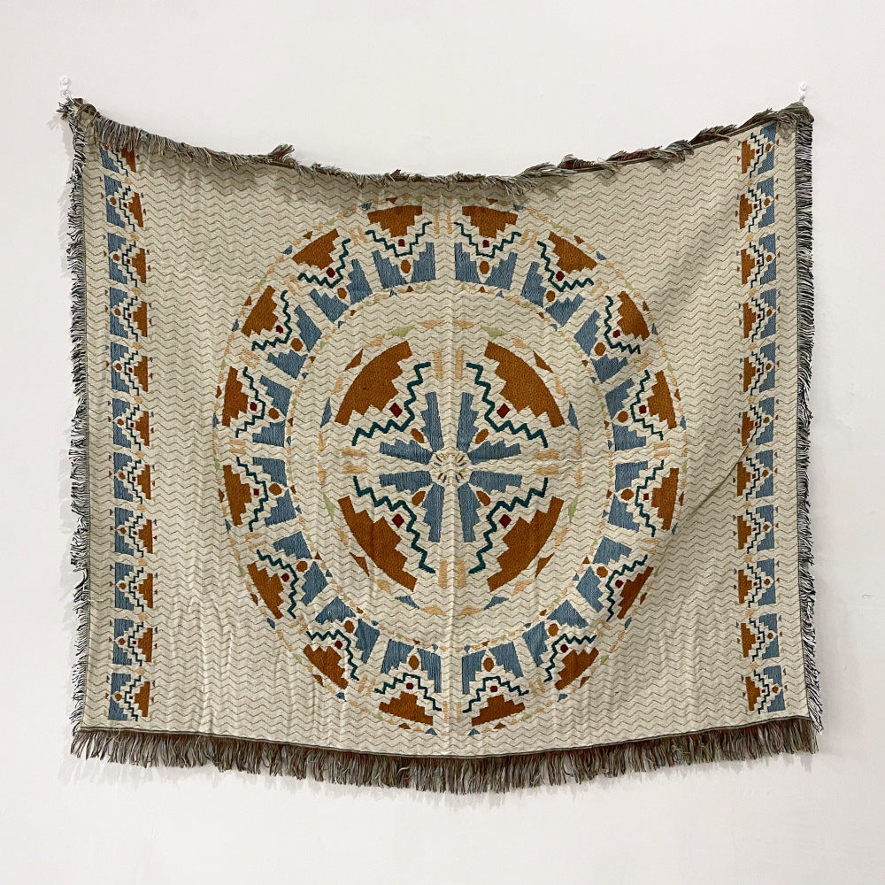Boho Woven Throw for Sofa or Wall Hanging — Heritage Aztec Motif