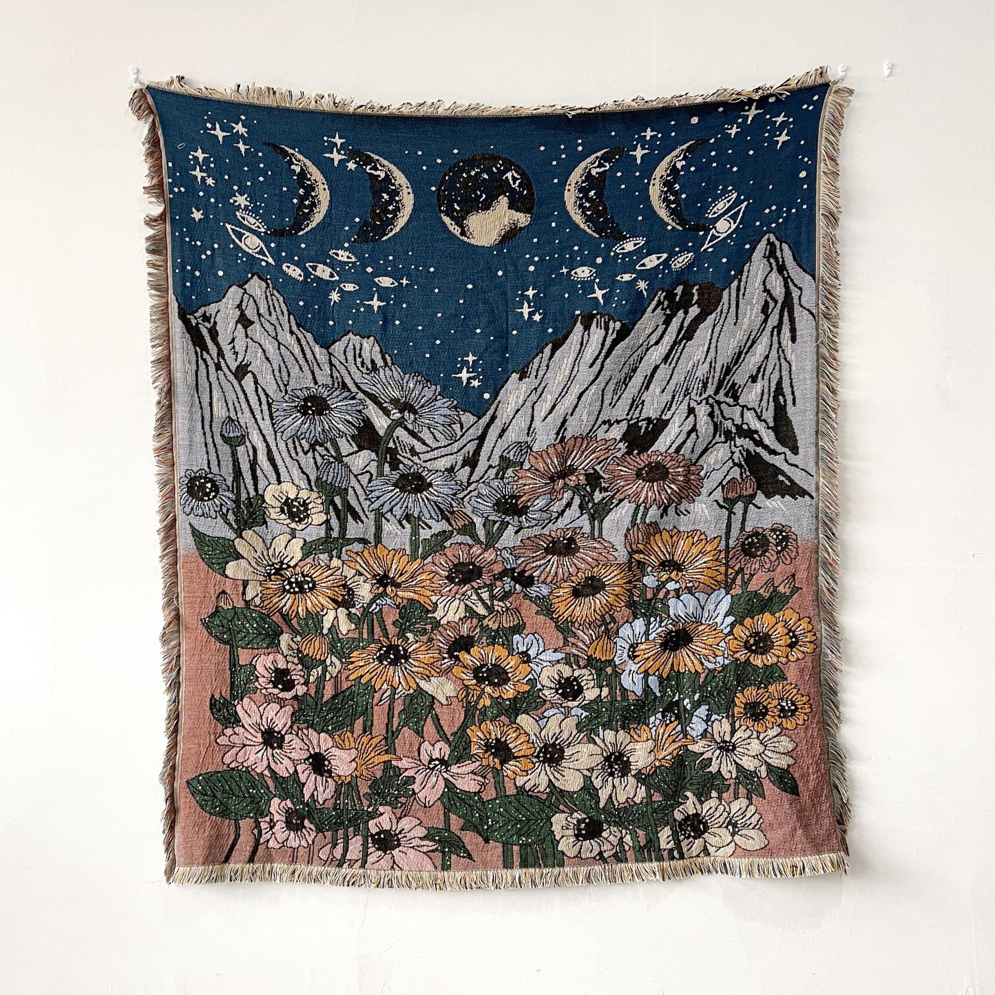 Boho Woven Throw for Sofa or Wall Hanging — Celestial Mountain Meadow