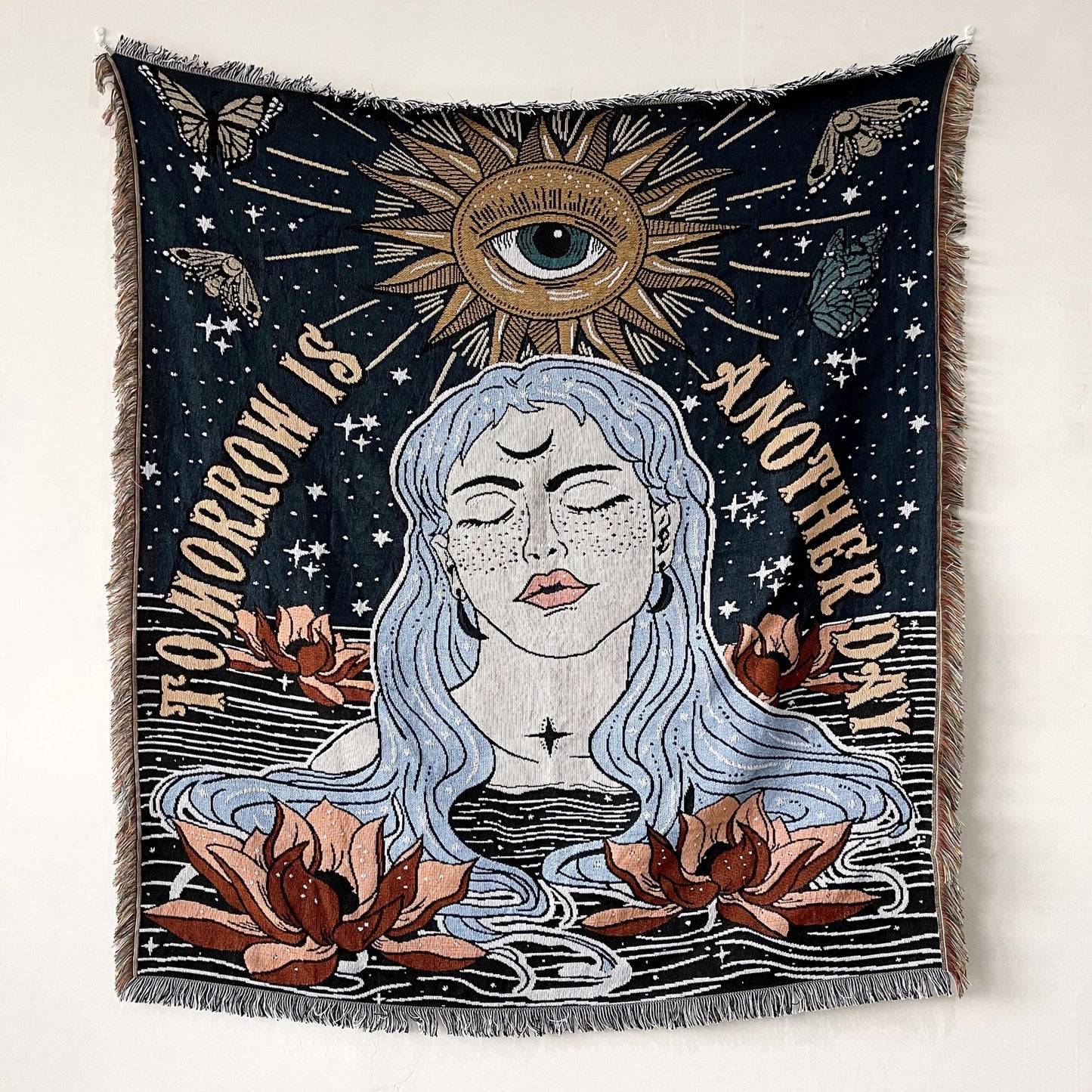 Boho Woven Throw for Sofa or Wall Hanging — Mystic Goddess Mantra