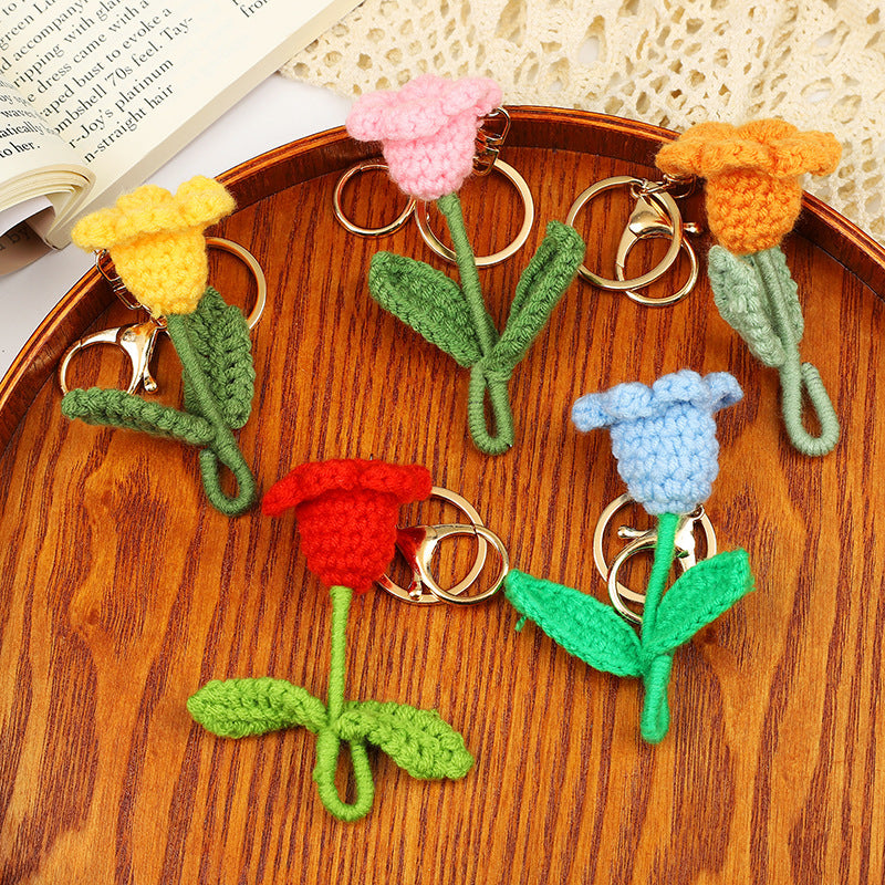 Handmade Yarn Woven Tulip Flower Keyring