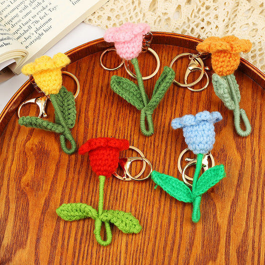 Handmade Yarn Woven Tulip Flower Keyring