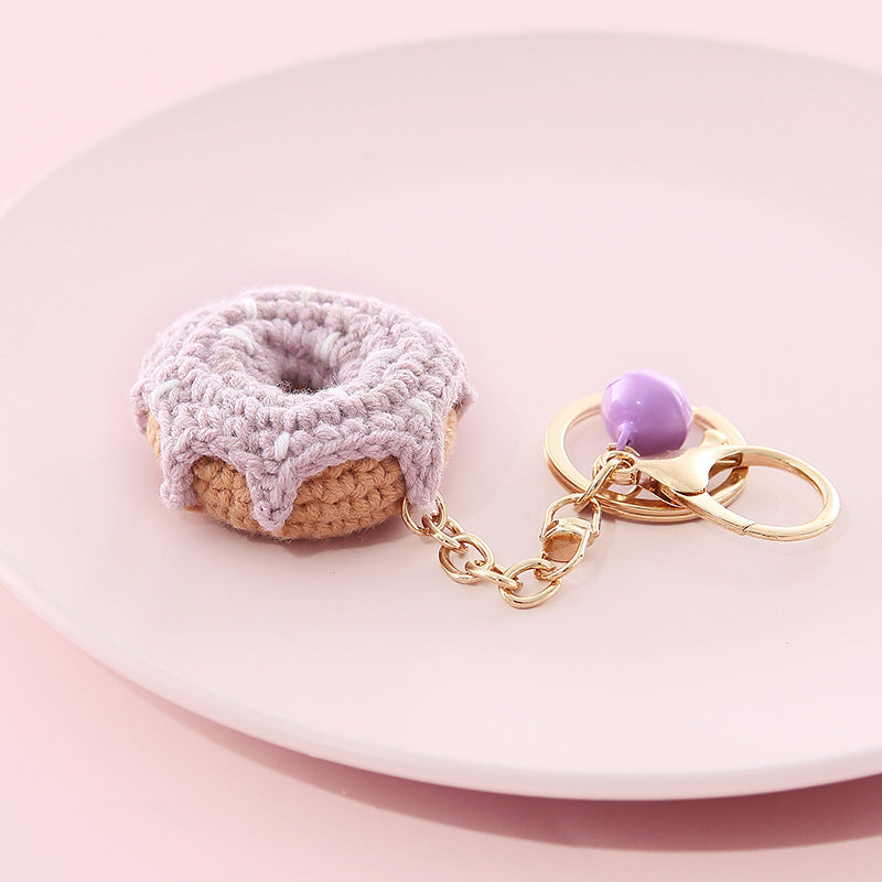 Hand-Knitted Doughnut Keyring with Bell
