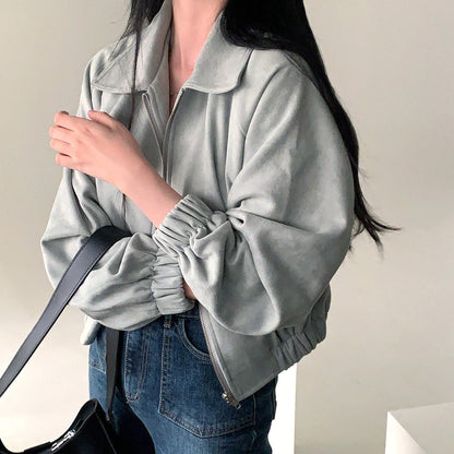 Vintage Collar Relaxed Zip Full Sleeve Mini Jacket