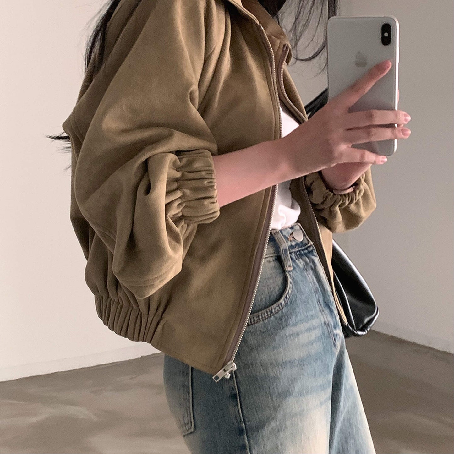 Vintage Collar Relaxed Zip Full Sleeve Mini Jacket