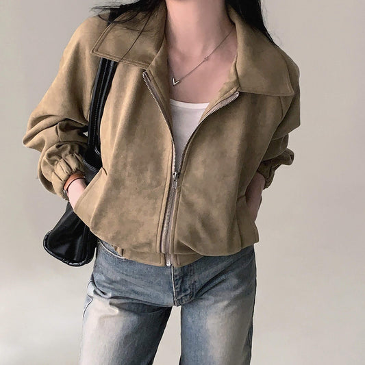 Vintage Collar Relaxed Zip Full Sleeve Mini Jacket