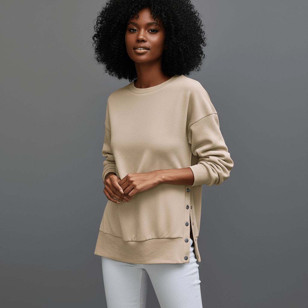 Women’s Casual Crew-Neck Side-Snap Jumper