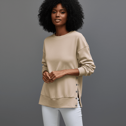 Women’s Casual Crew-Neck Side-Snap Jumper