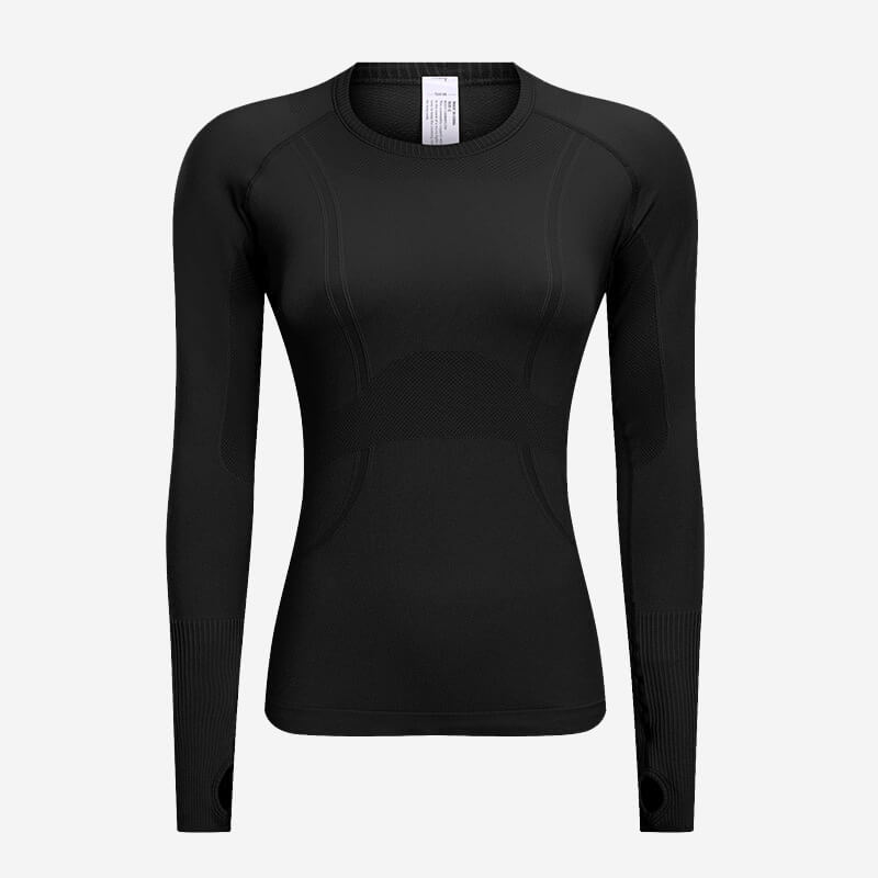 [Tops > Long sleeve] Ladies' Lightweight Flexible Tight-fit Workout Shirt (Grayscale)