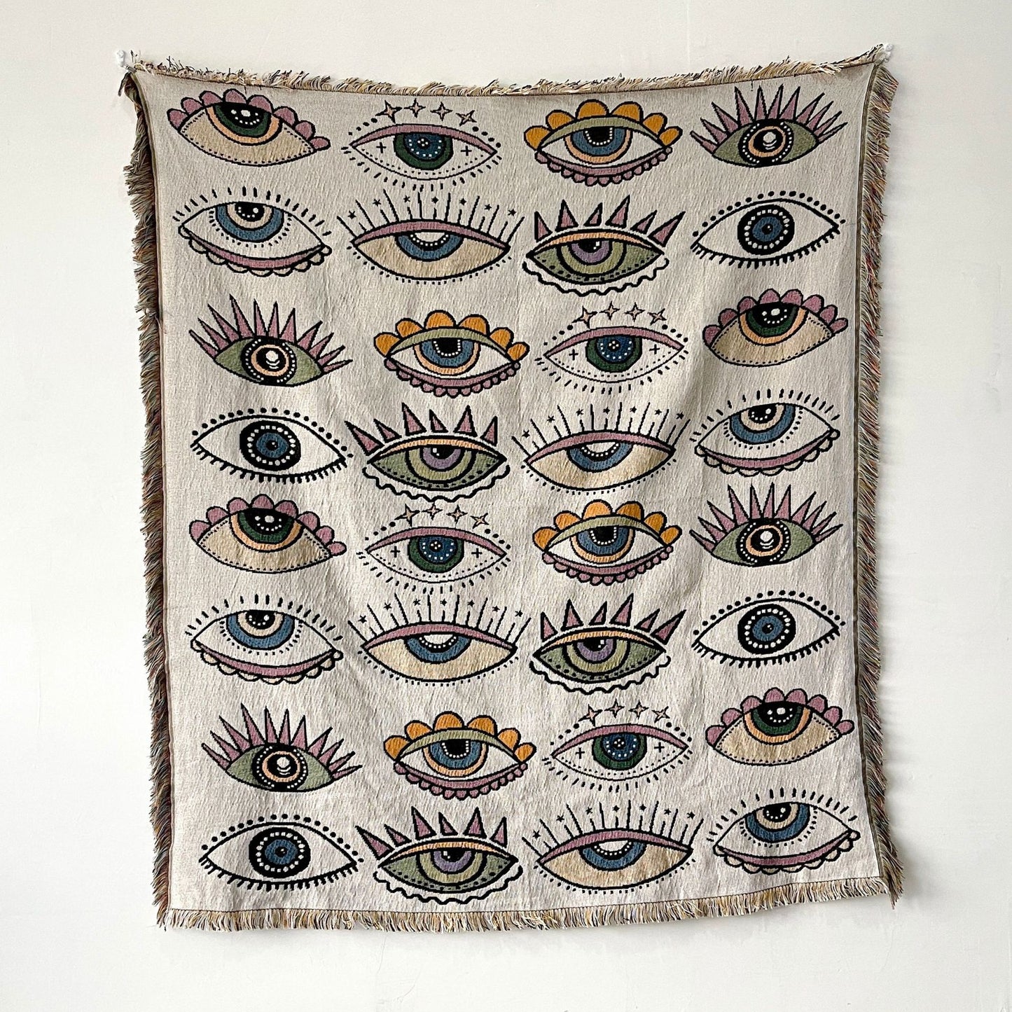 Boho Woven Throw for Sofa or Wall Hanging — Eclectic Eye Motif
