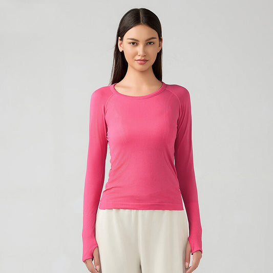 [Tops > Long sleeve] Ladies' Lightweight Flexible Tight-fit Workout Shirt (Pink)
