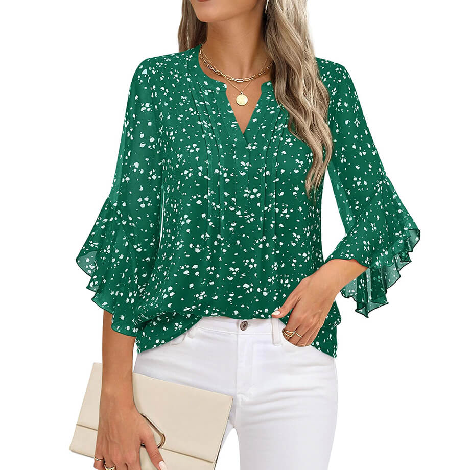 Lotus Leaf 34 Sleeve Top Solid Color Fashion (Cool colors)