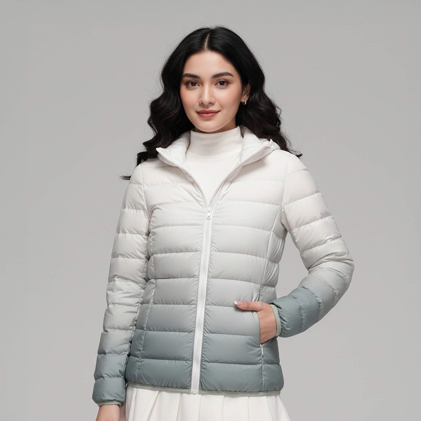 Ladies’ Lightweight Hooded Puffer Coat (Ombre, Autumn/Winter)