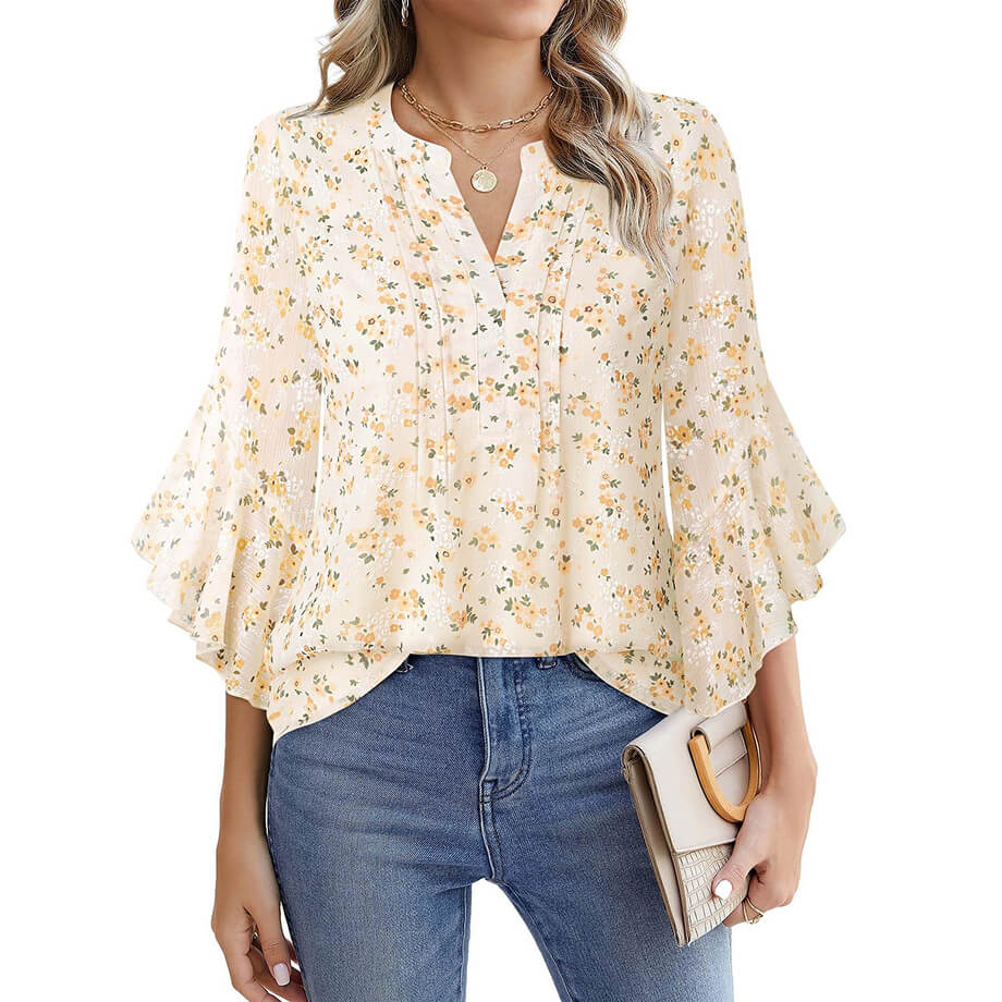 Lotus Leaf 34 Sleeve Top Solid Color Fashion (Bright & Black)