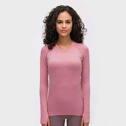 [Tops > Long sleeve] Ladies' Lightweight Flexible Tight-fit Workout Shirt (Pink)