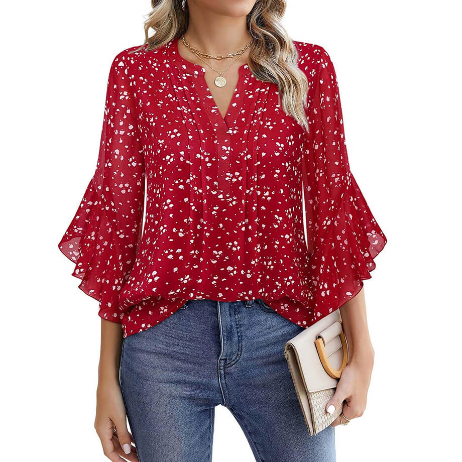 Lotus Leaf 34 Sleeve Top Solid Color Fashion (Warm colors)