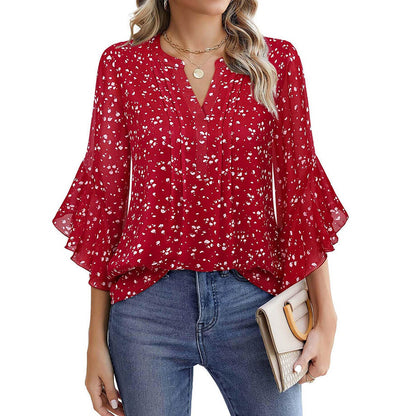 Lotus Leaf 34 Sleeve Top Solid Color Fashion (Warm colors)